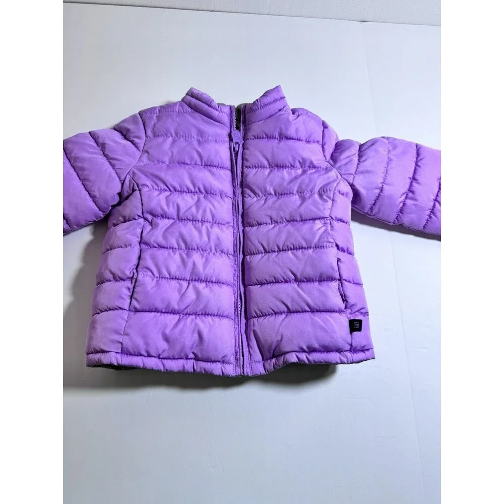 Gap Girls Puffer Jacket Purple Reversible Minnie Mouse 2T Zip Up Quilted‎